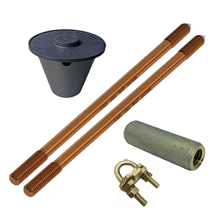 KIT 02 HASTE ALTA CAMADA ATERRAMENTO 5/8 PROLONGAVEL + LUVA+GRAMPO+CAIXA DE INSPEÇÃO