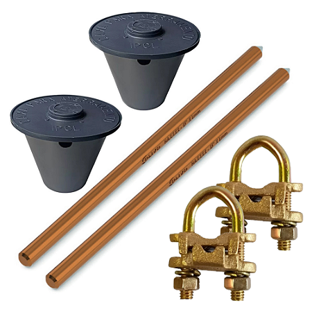 KIT 02 HASTE ALTA CAMADA ATERRAMENTO 5/8 14,3MMX2,4M+GRAMPO+CAIXA
