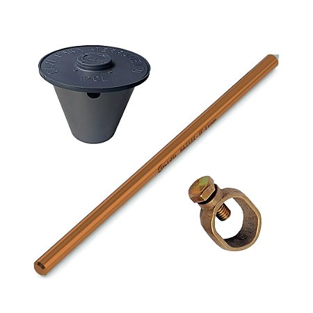 KIT 01 HASTE ALTA CAMADA ATERRAMENTO 5/8 14,3MMX2,4M+GRAMPO+CAIXA