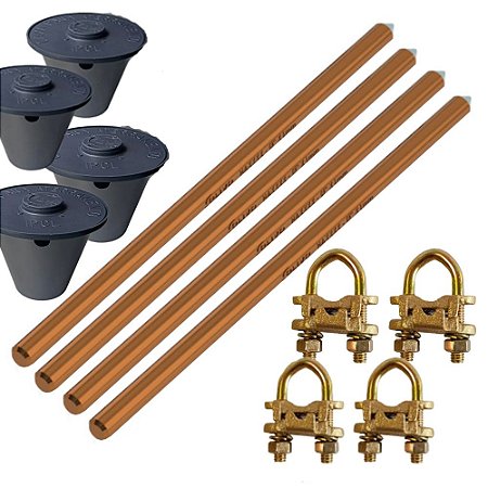 KIT 04 HAST ALTA CAMADA ATERRAMENTO 5/8 14,3MMX2,4M+04 GTDU+04 CAIXA
