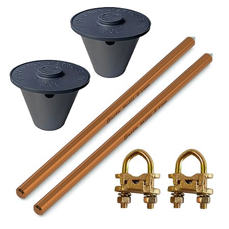 KIT 02 HASTE ALTA CAMADA ATERRAMENTO 5/8 14,3MMX2,4M+GTDU+CAIXA