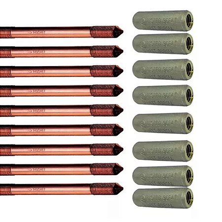 Kit 9 Haste Terra 5/8 X2,4m C/rosca Prolonga + Luva Emenda