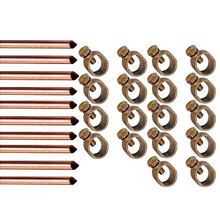 Kit 10 Haste Aterramento Cobreada 5/8 X 2,4mts  + Conectores