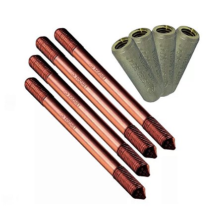 Kit 4 Haste Terra 5/8 X2,4m C/rosca Prolongavel + 4 Luva