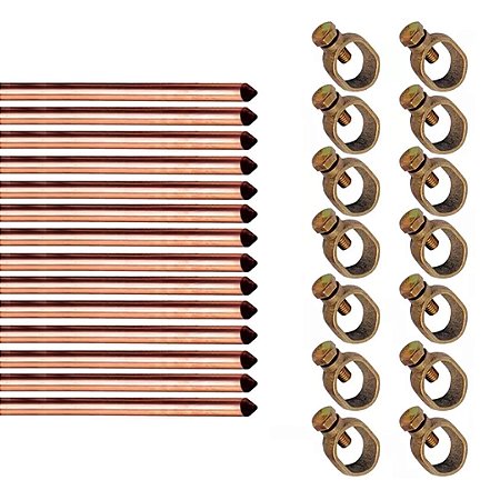 Kit 14 Haste Aterramento Cobre - 5/8 X 2,4mts 14 Conector