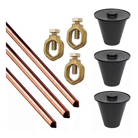 Kit 3 Haste Aterramento Cobreada 1/2 X 2,0mts 10mm 3 Conector 3 caixa