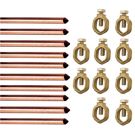 KIT 10 HASTE ATERR COBRE - 1/2 X 2,0MTS 10MM + 10 CONECTOR