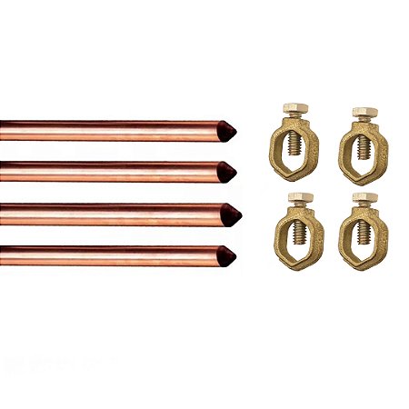 Kit 4 Haste Aterr Cobre - 1/2 X 2,0mts 10mm + 04 Conector