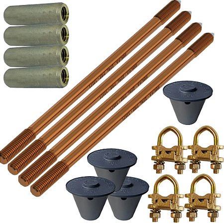 KIT 04 HASTE ALTA CAMADA ATERRAMENTO 5/8 PROLONGAVEL +GTDU+LUVA+CAIXA