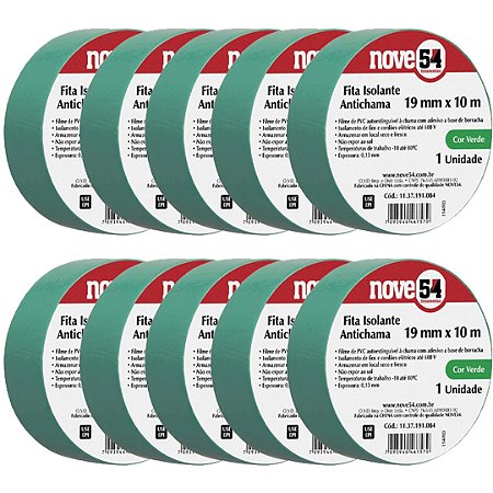 KIT 10 FITA ISOLANTE 19MMX10M VERDE 954