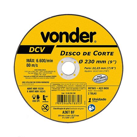 DISCO CORTE 230,0 X 2,0 X 22,23 VONDER