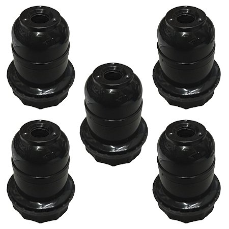 KIT 5 SOQUETE E-27 ABAJUR PLASTICO PRETO