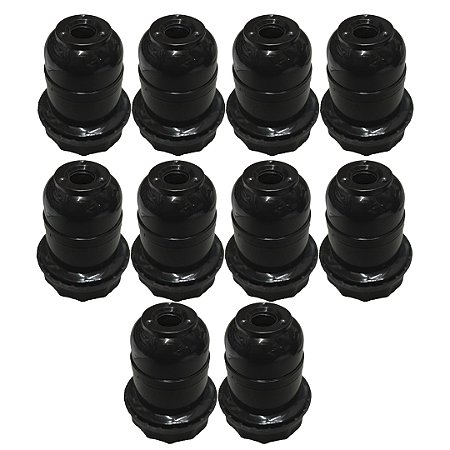 KIT 10 SOQUETE E-27 ABAJUR PLASTICO PRETO