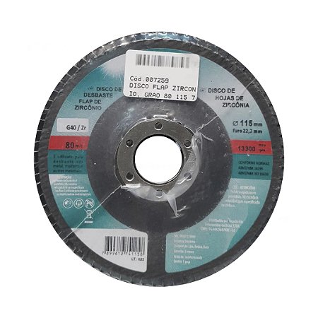 DISCO FLAP, ZIRCONIO, GRAO 40, 115 X 22MM GROSS