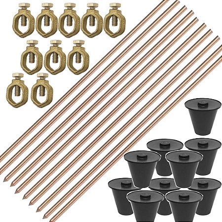 KIT 10 HASTE ATERR COBRE - 1/2 X 1,20MTS 10MM + 10 CONECTOR