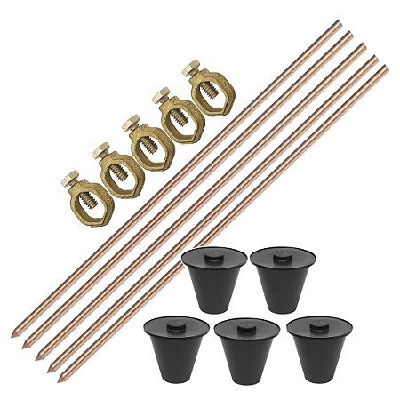 KIT 05 HASTE ATERRAMENTO COBREADA - 1/2 X 1,20MTS 10MM + 05 CONECTOR