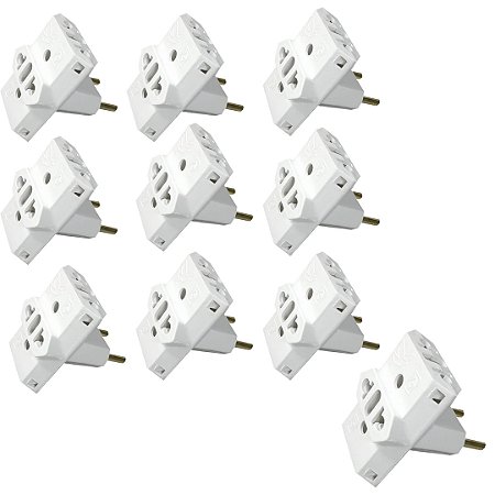 KIT 10 PINO ADAPTADOR TIPO T 10A BRANCO UNIVERSAL