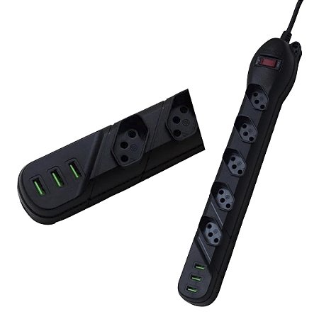 FILTRO DE LINHA 5 TOMADAS E 3 USB PRETO QUALITRONIX