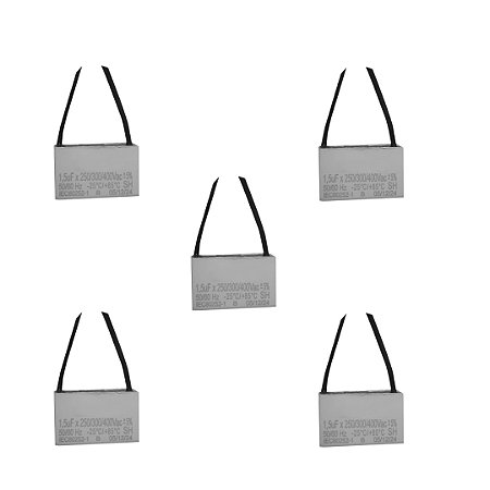KIT 5 CAPACITOR 2 FIOS QUADRADO 1,5 UF X 250/400V TRI