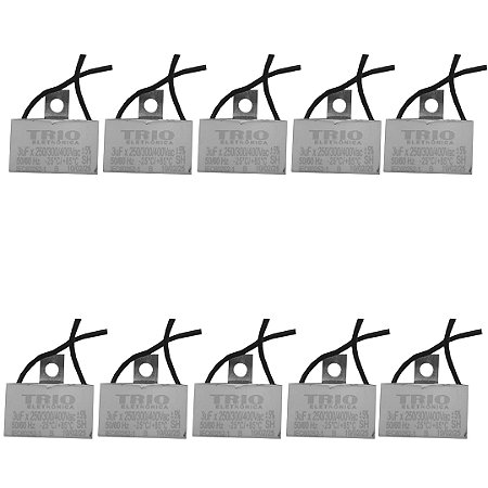 KIT 10 CAPACITOR 2 FIOS QUADRADO 3 UF X 250/400V CHAPA TRIO