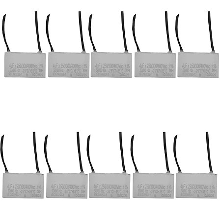 KIT 10 CAPACITOR 2 FIOS QUADRADO 4UF X 250/400V TRI
