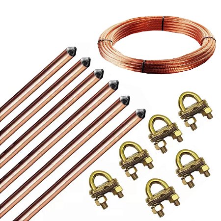 Kit 7 Haste + 7 Gtdu 5/8 X2,4m Cobreada + Cabo Nu 16mm