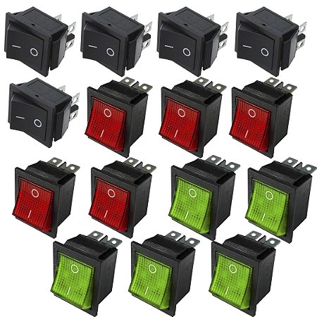 KIT 5 CHAVE GANGORRA ON/OFF 4 POLOS 16A-250V VM +5 PT + 5 VD