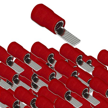 KIT 100 TERMINAIS PRE ISOLADO PINO CHATO 10MM VERMELHO