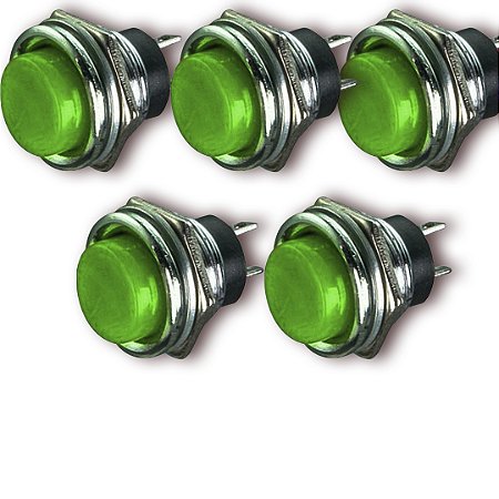 KIT 5 CHAVE PUSH BUTTON 13MM DS-212 NA 3A VERDE PARA PAINEL COMANDO ELÉTRICO AUTOMAÇÃO