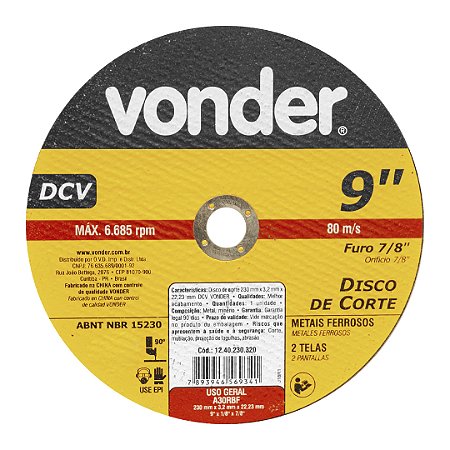 DISCO CORTE 230,0 X 3,2 X 22,23 DCV VONDER