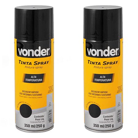 KIT 2 TINTA SPRAY ALTA TEMPERATURA PRETO 350ML VONDER