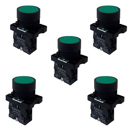 KIT 5 BOTAO IMPULSO PLAST XB2-EA31 VERDE STARK