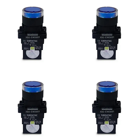 KIT 4 BOTAO PULSO PLASTICO ILUMINADO EW3661 24V AZ 1NA SIBRATEC