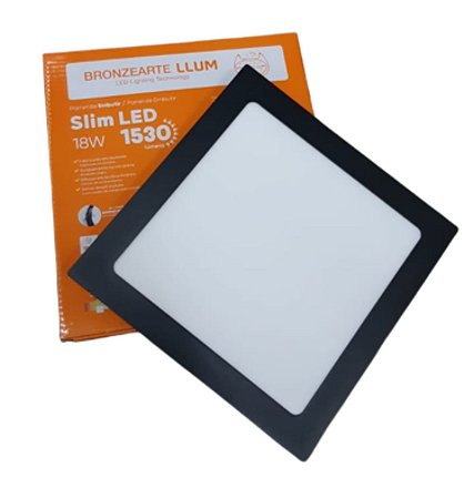 KIT 2 PAINEL EMBUTIDO SLIM LED QUADRADO PRETO 18W 6,5K  LLUM