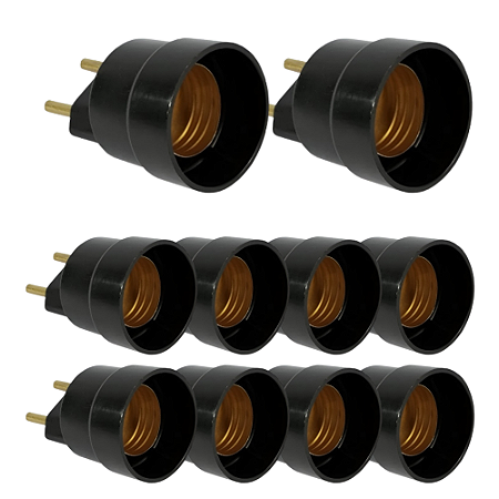 KIT 10 PLUGUE MACHO C/ SOQUETE P/ LAMPADA E27