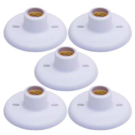 KIT 5 PLAFON SUPORTE LAMPADA BOCAL BRANCO PORCELANA