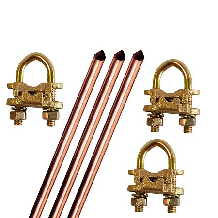 Kit 3Haste Aterramento Cobreada 1/2X2,0mts 10mm + 3 Conectores