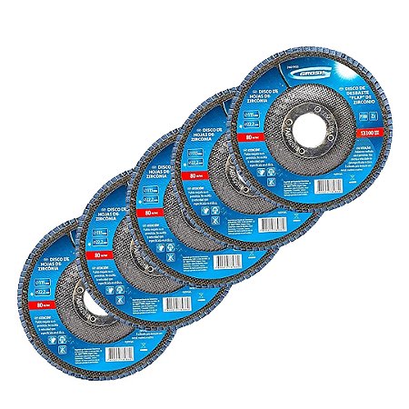 KIT 05 DISCO FLAP ZIRCONIO, GRAO 100
