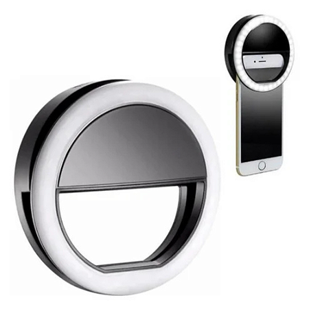 Lâmpada LED Selfie Ring Light Preto 10W Ajustável