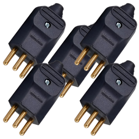 KIT 5 PLUGUE MACHO 2P+T 20A PT COM PRENSA CABO MARGIRIUS