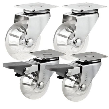 KIT 4 RODIZIO GIRATORIO 2" POL PU TRANSP 2 FREIO NOVE54