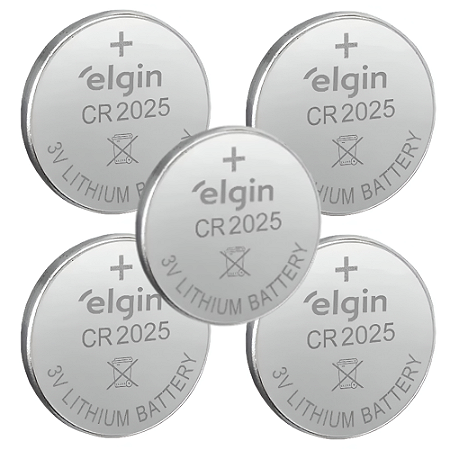 KIT 5 PILHA BOTAO ELETR CR2025 3V ELGIN