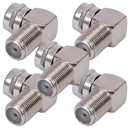 KIT 5 CONECTOR COAXIAL TV  F MACHO P/ F FEMEA 90 GRAUS