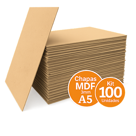 KIT 100 Chapas De Mdf Cru 3mm 15x21 Cm A5 Quadros Artesanato