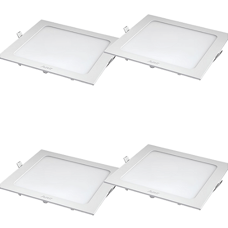 KIT 4 PLAFON PAINEL LED 18W EMBUTIR QUADRADO 22X22 4000K