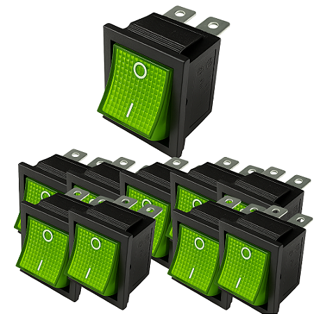 KIT 10 CHAVE GANGORRA 16A 4POLOS ON-OFF VERDE