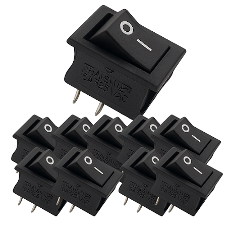 KIT 10 CHAVE GANGORRA ON/OFF 2 POLOS 6A 125V PRETA
