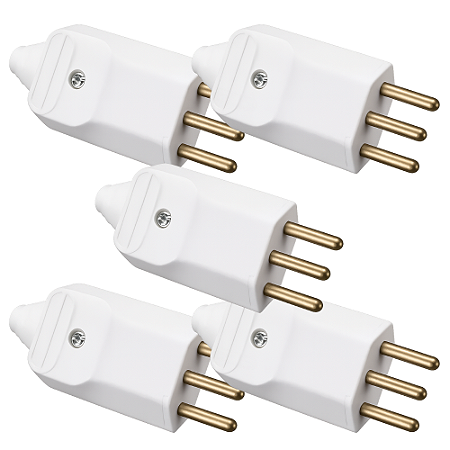 KIT 5 PLUGUE MACHO 2P+T 20A BR COM PRENSA CABO MARGIRIUS
