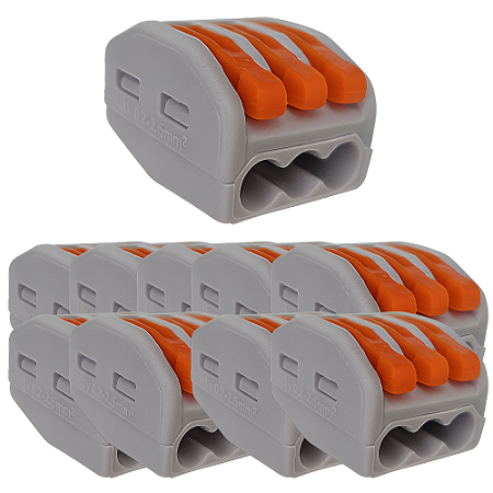 KIT 10 CONECTOR EMENDA RAPIDA KV222-413 3 VIAS CABOS 0,08-2,5MM