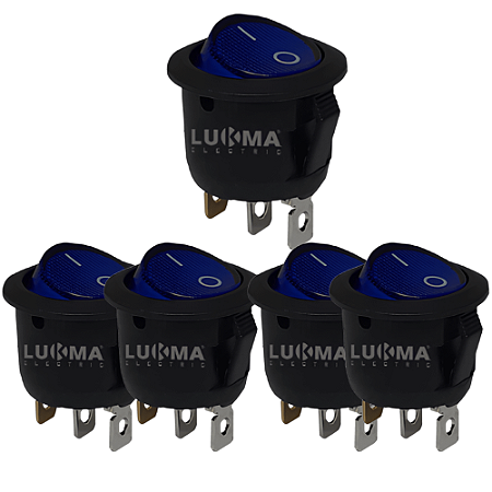 KIT 5 CHAVE GANGORRA 3 POLOS REDONDA 6A ON-OFF AZ ILUMINADA